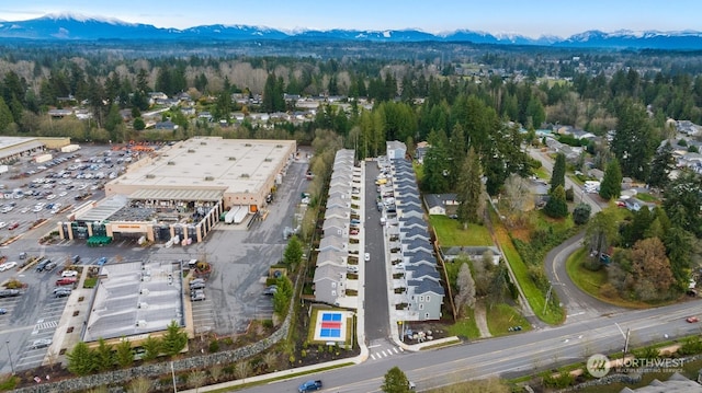 birds eye view of property featuring a mountain view