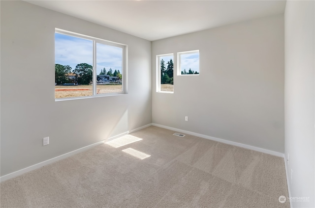 unfurnished room with light carpet