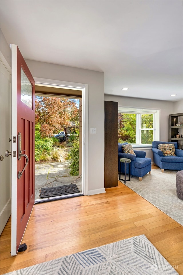 entryway with hardwood / wood-style flooring