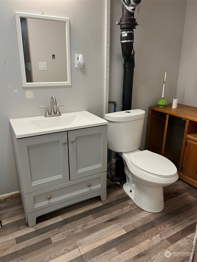 bathroom featuring vanity, toilet, and wood-type flooring