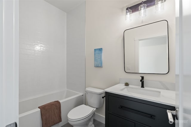 full bathroom featuring toilet, vanity, and bathing tub / shower combination