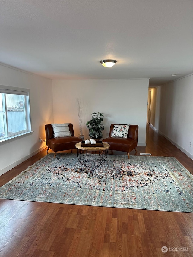 unfurnished room with dark wood-type flooring