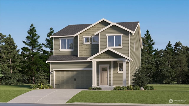 craftsman-style house featuring a front yard and a garage