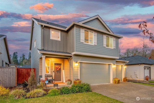 view of front of home with a garage