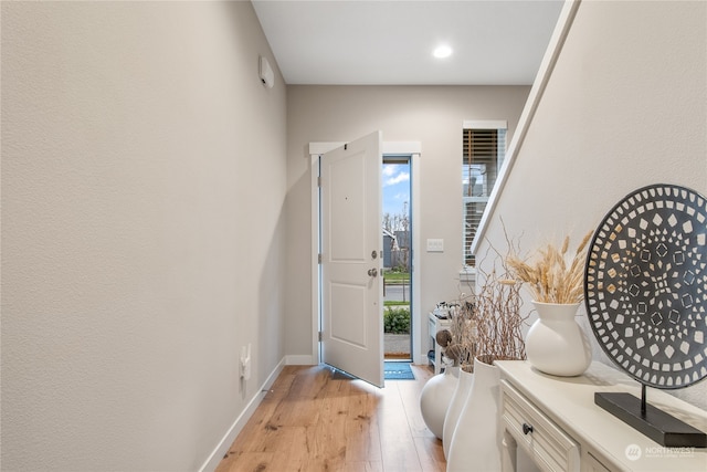 entryway with light hardwood / wood-style floors