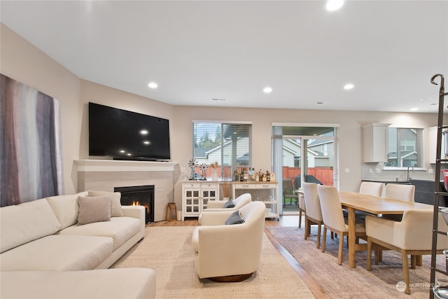 living room with light wood-type flooring