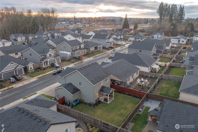 view of aerial view at dusk