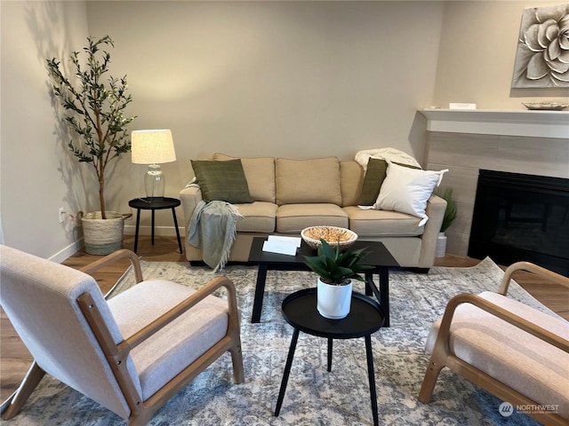 living room with wood-type flooring