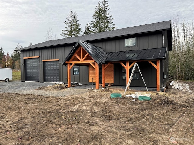 modern farmhouse style home with a garage