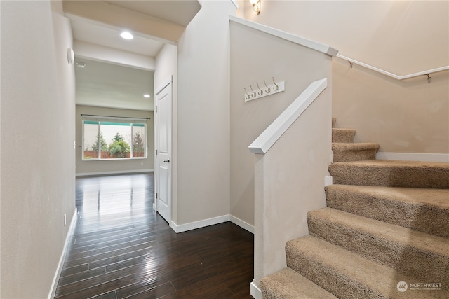 staircase featuring hardwood / wood-style floors