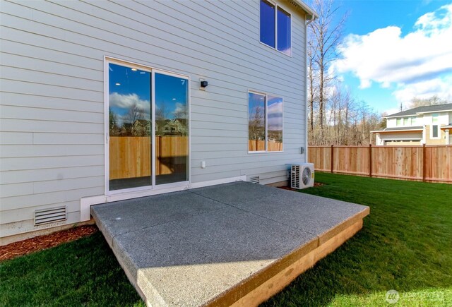 view of patio / terrace with ac unit, fence, and visible vents