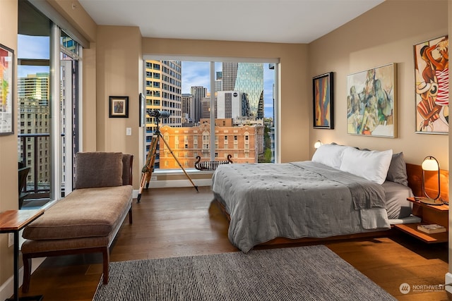 bedroom with dark hardwood / wood-style floors