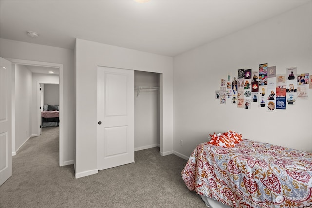 bedroom with carpet flooring and a closet