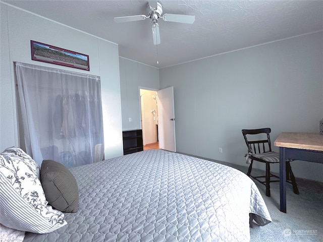 bedroom featuring carpet and ceiling fan