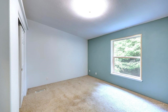 unfurnished bedroom with a closet, light colored carpet, and a textured ceiling