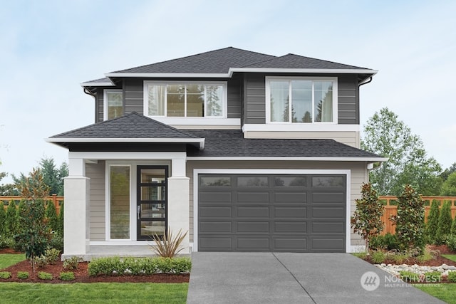 prairie-style home with a garage