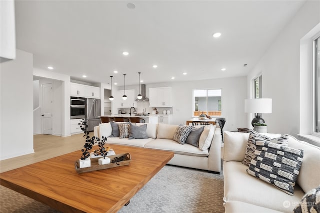 living room with light wood-type flooring