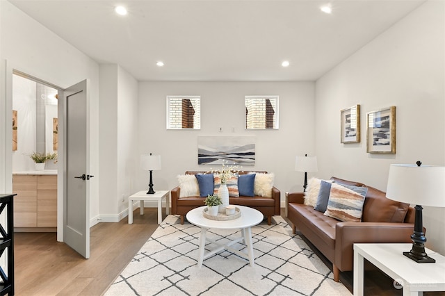 living room featuring light wood-type flooring