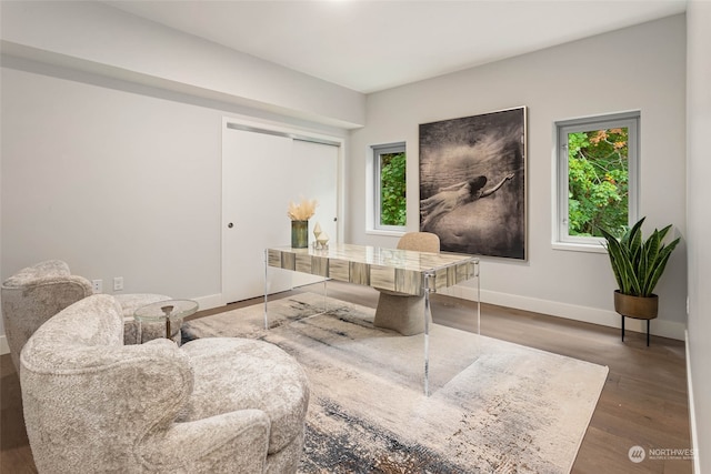 office area featuring dark wood-type flooring