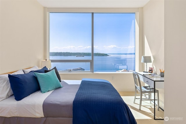 bedroom with a water view