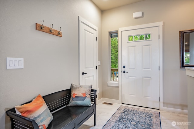 foyer featuring light tile patterned floors and a healthy amount of sunlight