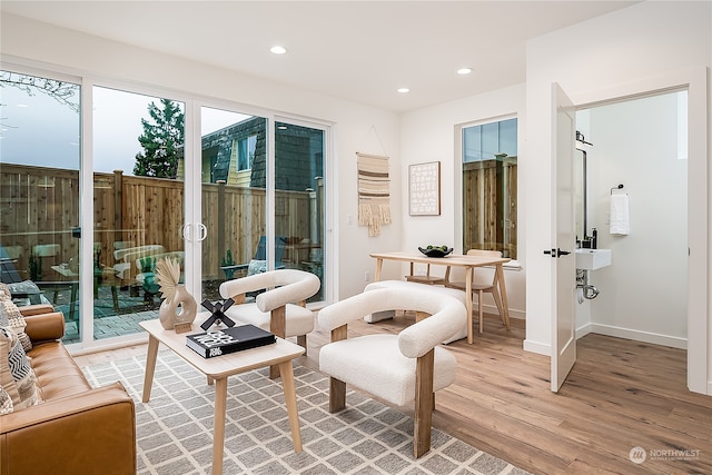 living area featuring light hardwood / wood-style flooring