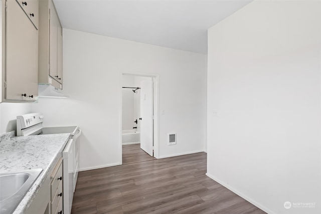 kitchen featuring sink, dark hardwood / wood-style floors, and white range