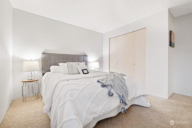 carpeted bedroom with a closet