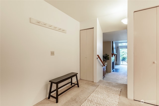 corridor with light colored carpet