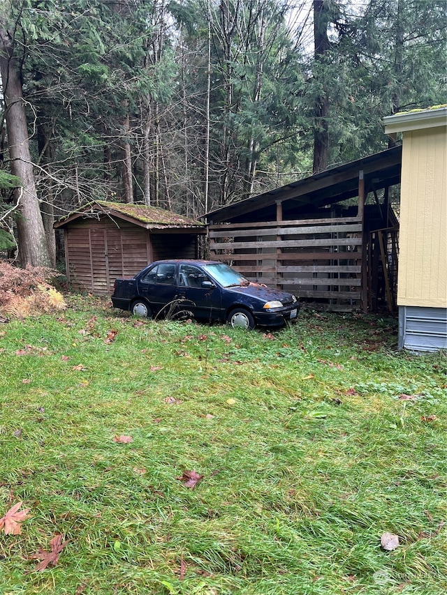 view of yard with a storage unit