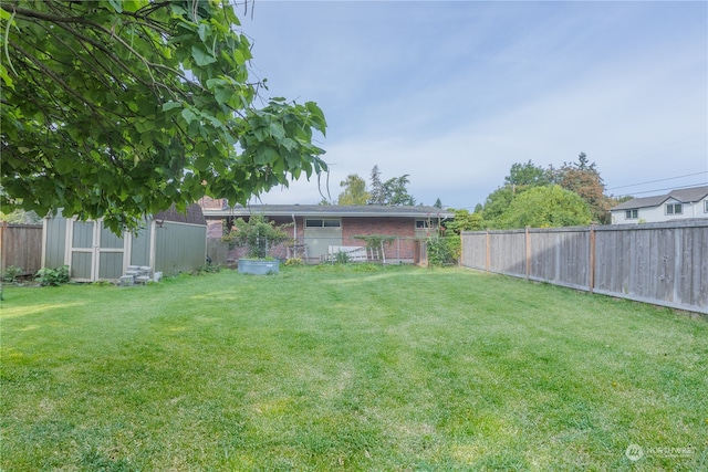 view of yard featuring a storage unit