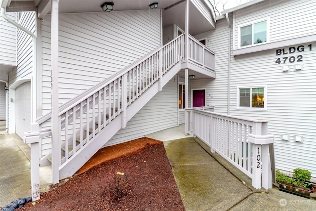 property entrance with a garage