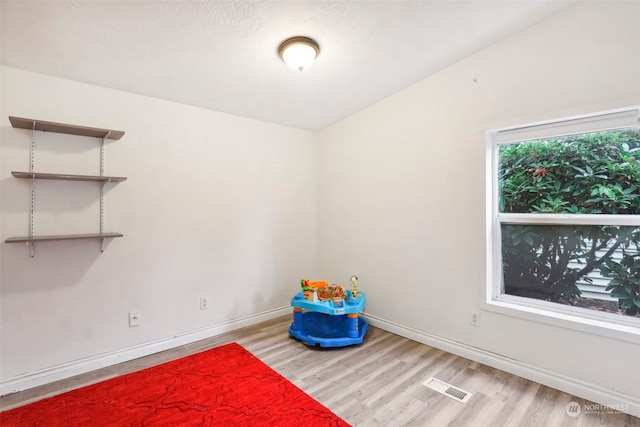 playroom featuring light wood-type flooring