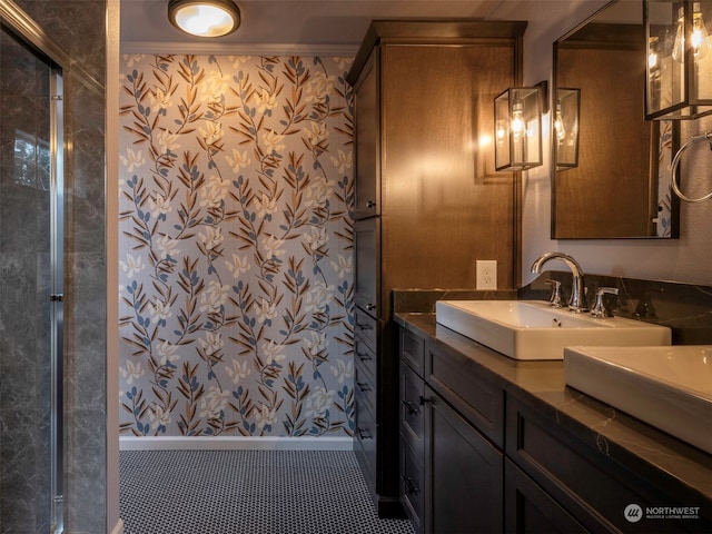 bathroom featuring vanity and crown molding