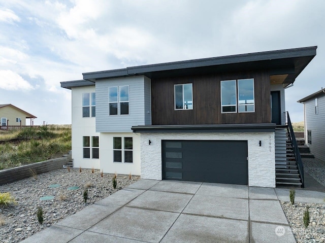 contemporary home with a garage