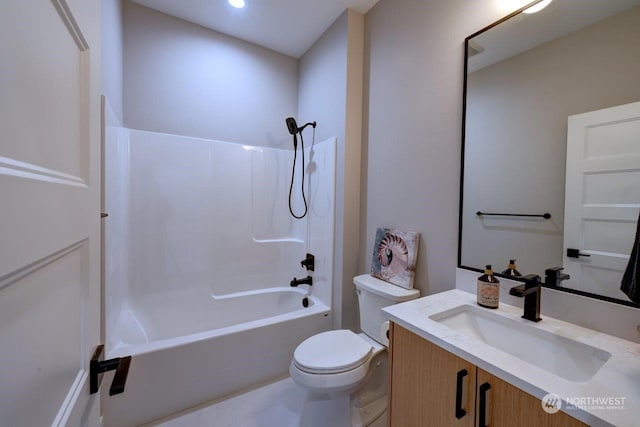 full bathroom featuring vanity, shower / bathtub combination, and toilet