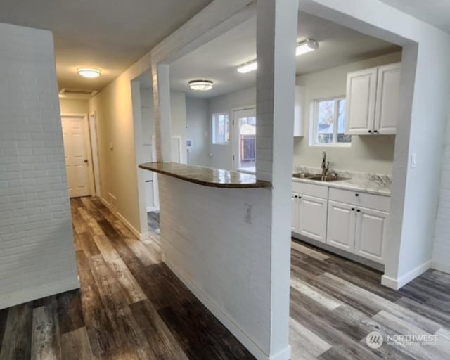 kitchen featuring white cabinetry, sink, and dark hardwood / wood-style floors