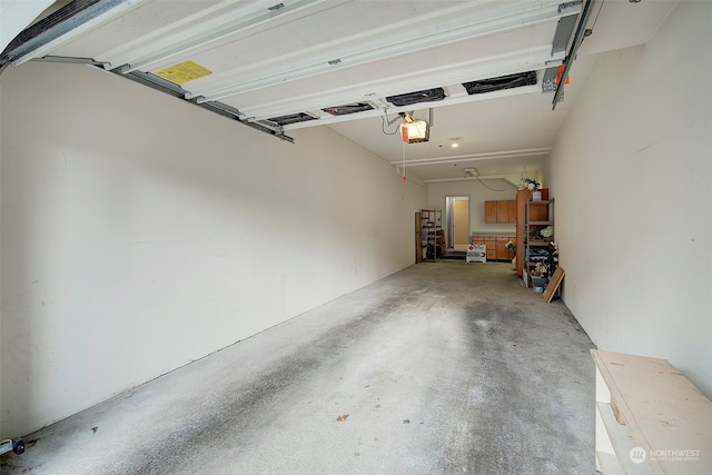 garage with a garage door opener