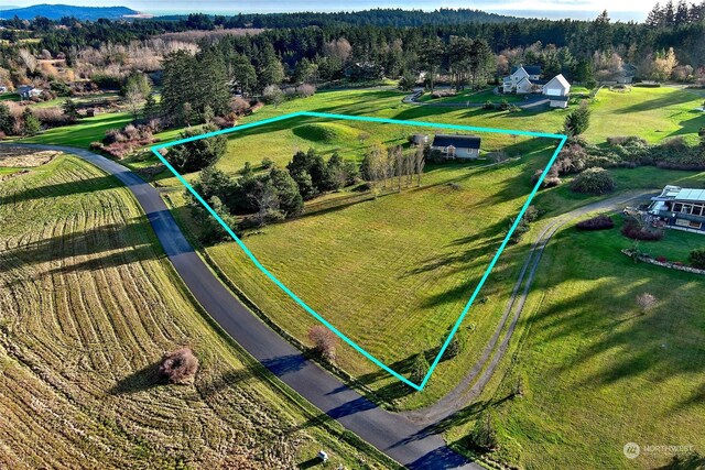 birds eye view of property featuring a rural view