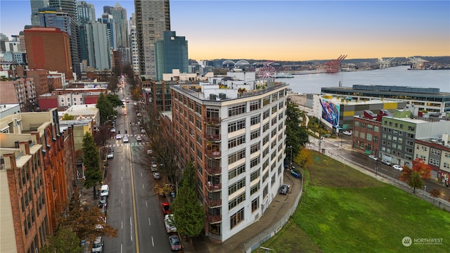 property's view of city with a water view