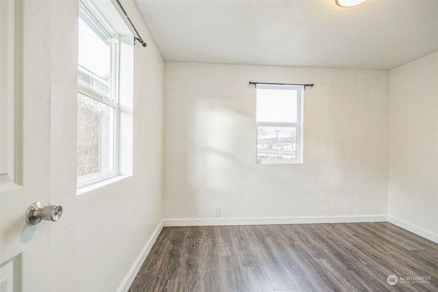 unfurnished room with a healthy amount of sunlight and wood-type flooring