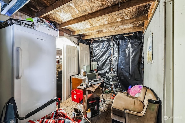 interior space featuring wood walls