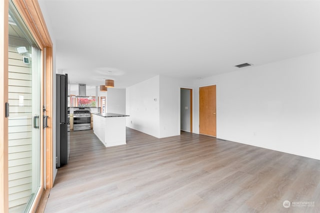 unfurnished living room with light hardwood / wood-style flooring