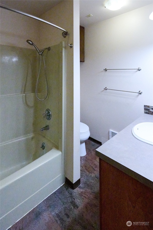 full bathroom featuring vanity, shower / bathtub combination, and toilet