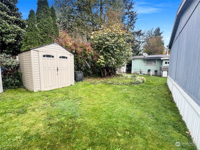 view of yard with a storage unit