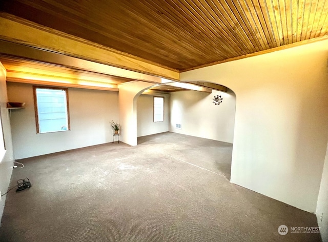 spare room with wooden ceiling and a wealth of natural light