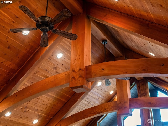 details featuring beamed ceiling and wood ceiling