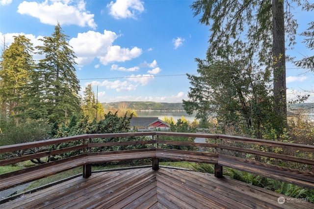 wooden deck with a water view