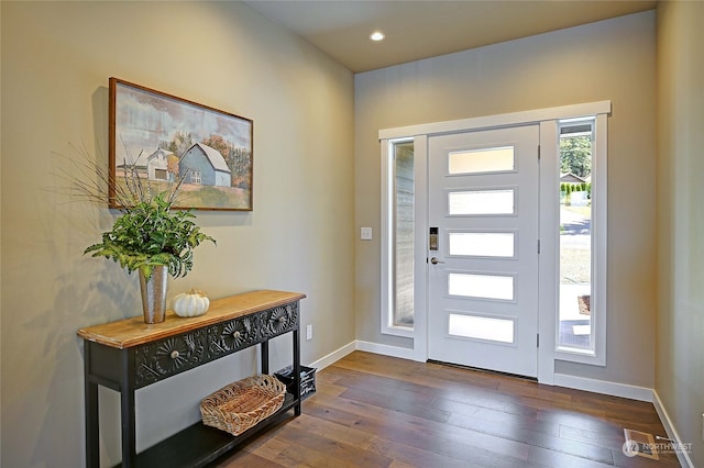 foyer entrance with dark hardwood / wood-style floors