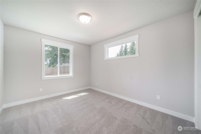 unfurnished room featuring light carpet